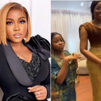 “Creativity at its peak”- Reactions as Veekee James shares process of making Dimma Umeh’s wedding dress