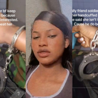 Nigerian lady handcuffed by soldier lover after she attempted to end relationship