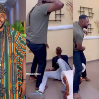 Moment Odunlade Adekola harshly whips junior colleague with belt on movie set
