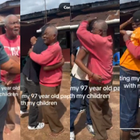 Moment 97-year-old man reunites with daughter and 3 grandchildren