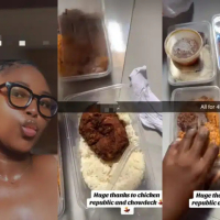 Netizens reacts as Nigerian lady buys full plate of rice and chicken for ₦1k despite bad economy