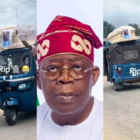 Protesters sparks uproar with President Bola Tinubu’s picture on coffin