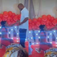 Mixed reactions as lady accepts boyfriend proposal while kneeling down
