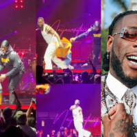 “Who actually are you” – Reactions as man drags jacket worth $21k with Burna Boy as he tries to throw it to the crowd