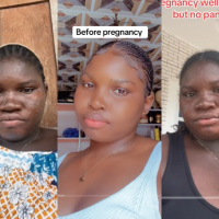 Nigerian lady causes buzz online as she shows off before and after pregnancy pictures