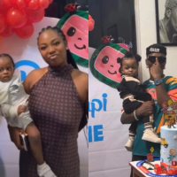 Late Mohbad’s wife and son spotted at bella shmurda son birthday party