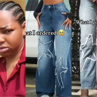 Lady laments as she shows baggy jeans she ordered vs what she got