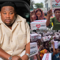 Cubana Chiefpriest gifts food items, cash gifts to widows and single mothers