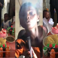 Hilarious moment Nigerian mother celebrates son’s birthday with Eba and Soup