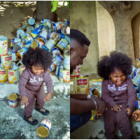 Nigerian man shows of ‘tower of babel’ stack of milk tins his 2-years-old daughter consumed