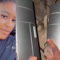 “Plug it first e fit rise” – Reactions as lady shows off 79k fridge her friend mistakenly ordered online