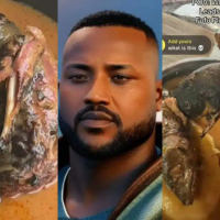 Reactions as man finds strange meat in soup at best fufu spot