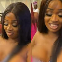 “Na sugar daddy them dey find” – Reactions as lady rocks revealing outfit to event