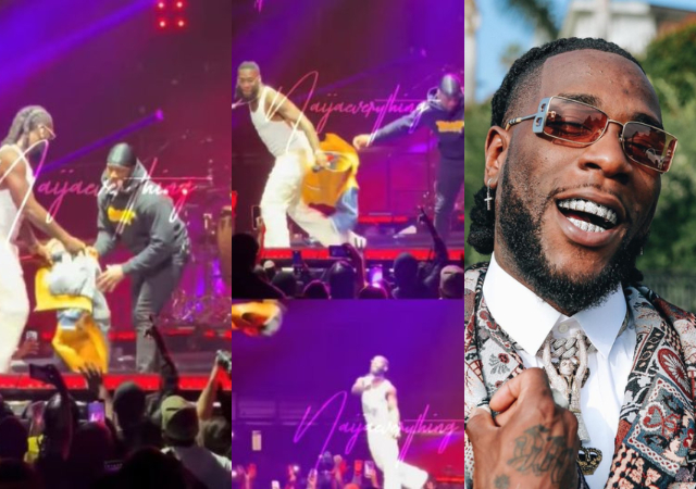 “Who actually are you” – Reactions as man drags jacket worth $21k with Burna Boy as he tries to throw it to the crowd