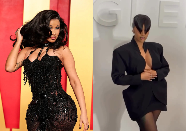 “Is she seeing?”- Reactions as Cardi B showcases new hairstyle covering her eyes