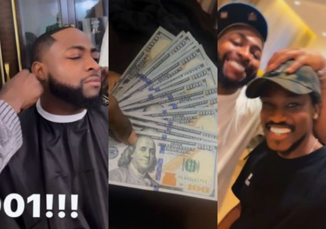 “I will never be poor” – Reactions as Davido gifts his barber N1.5M ($1K) for his wedding haircut