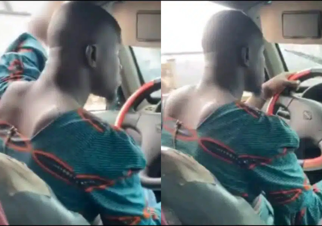 “No be only girls go dey collect Polo” – Reactions as Ibadan driver rocks a woman’s blouse while working