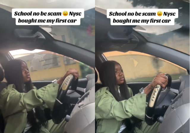"Wahala nor too much" Reactions as female corper shows off new car she bought with her NYSC allowance