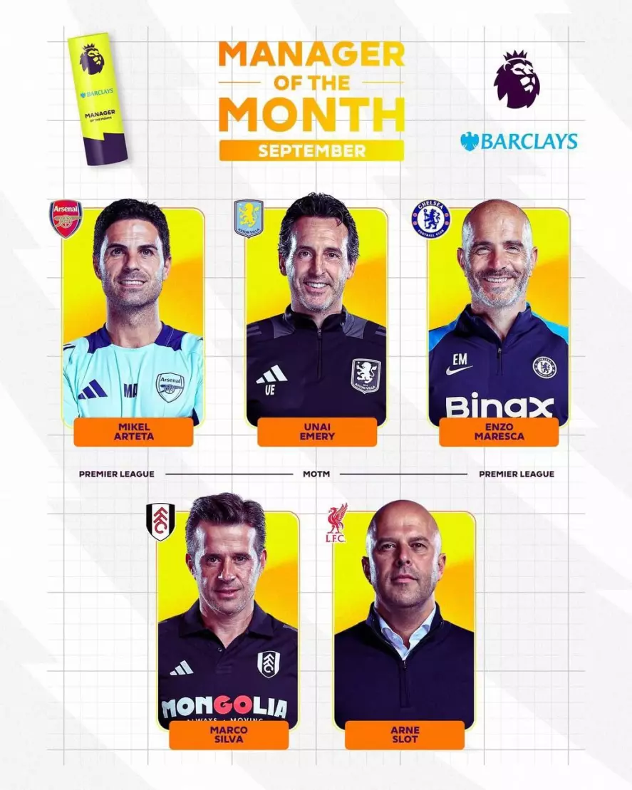 FULL LIST: Premier League unveils Arteta, Maresca, others as manager of the month nominees