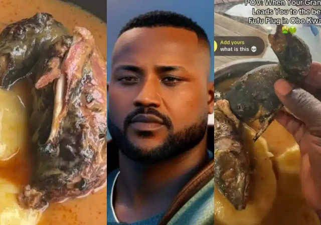 Reactions as man finds strange meat in soup at best fufu spot