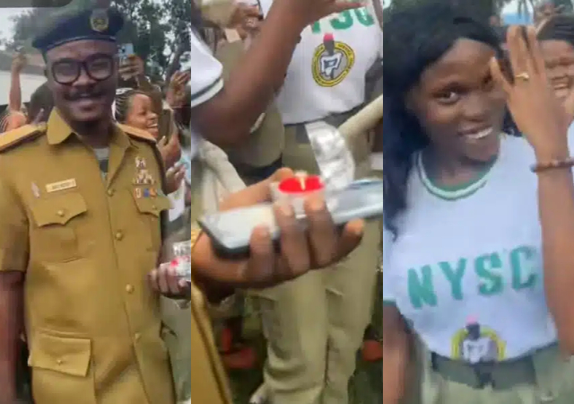 “Why is he standing” – Reactions as NDLEA official proposes to female corps member