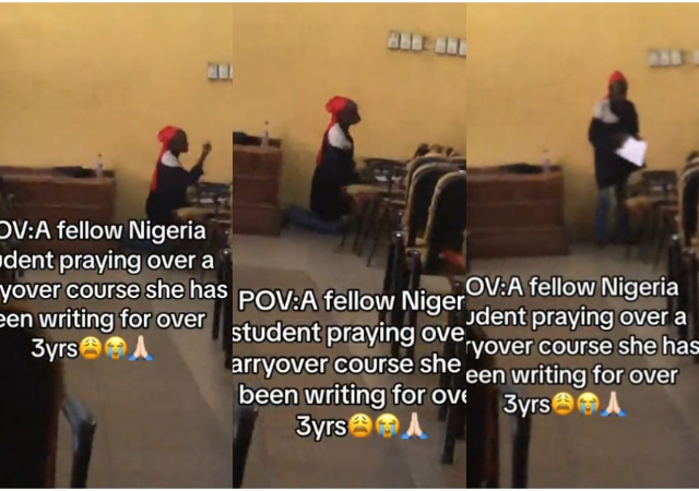 Female student stirs emotions online as she prays over carryover course she’s been retaking for years