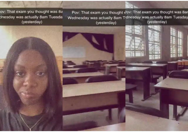 Female student arrives exam hall only to discover that her paper was written the previous day