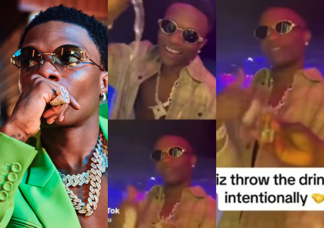 Fans reacts as Wizkid intentionally pours away drink given to him at a nightclub