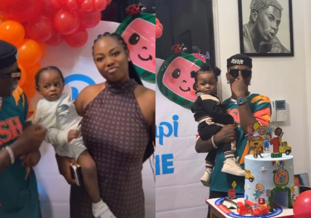 Late Mohbad’s wife and son spotted at bella shmurda son birthday party