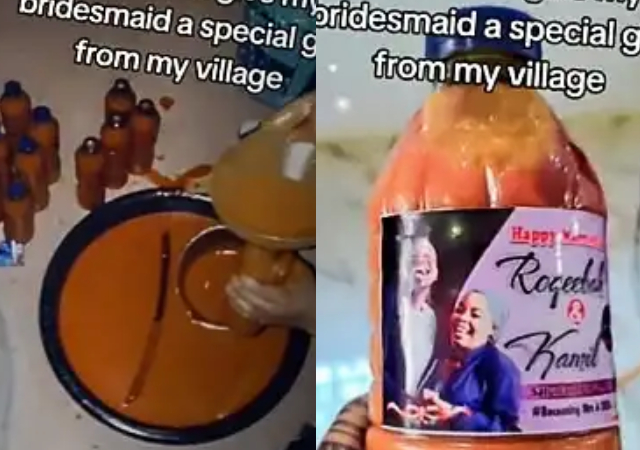 Bride packages red oil as souvenir for bridesmaids, Video trends