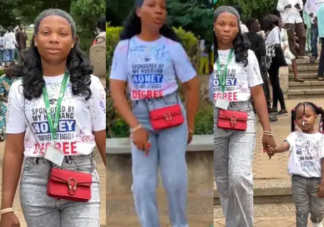 “My husband sponsored me” – Lady proudly writes on her shirt as she ‘signs out’