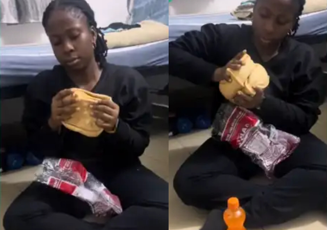 Reactions as lady ignores advise, eats big bread at 2am