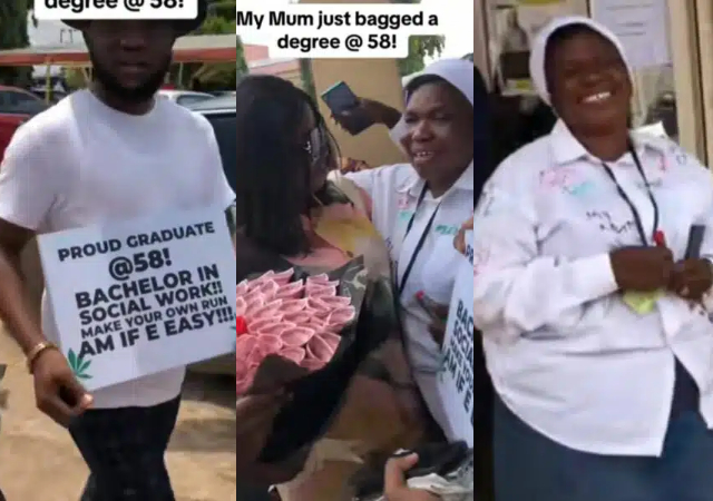 Nigerian Man celebrates mum as she bags BSc degree at 58