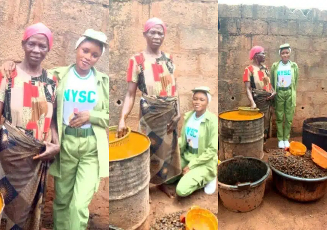 Corper expresses gratitude to widowed mom who sold palm oil to sponsor her education