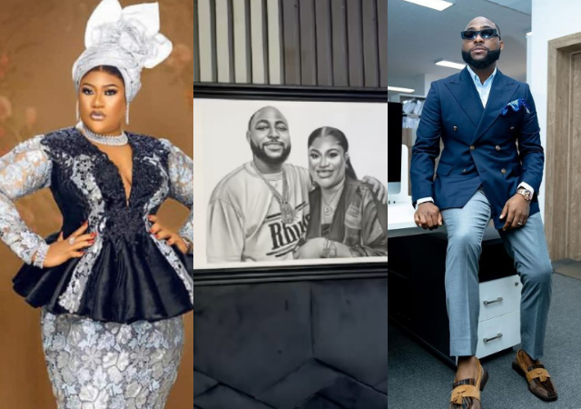 Nkechi Blessing stirs reactions as she hangs Davido’s portrait beside her bed