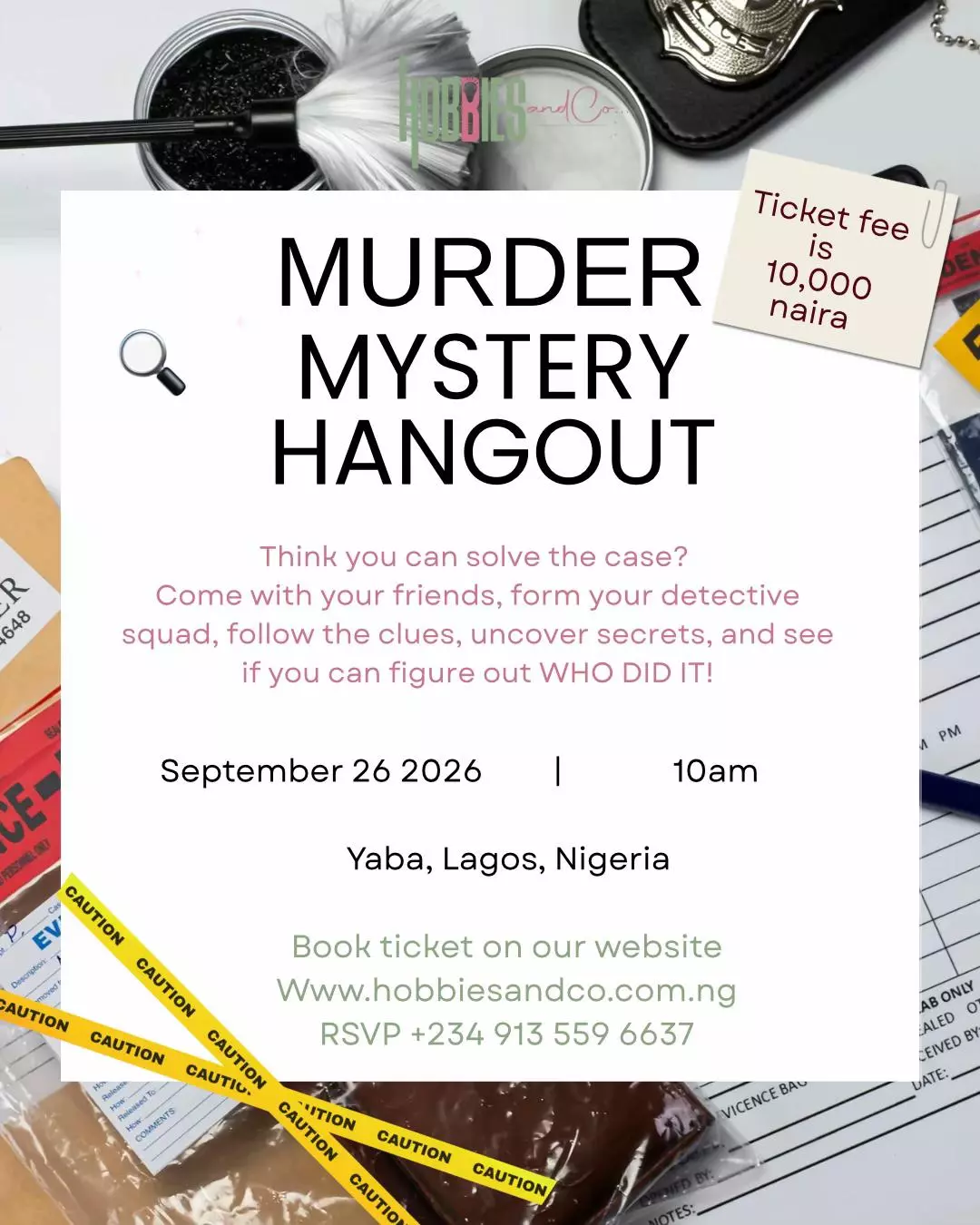 MURDER MYSTERY HANGOUT — HOBBIES AND CO