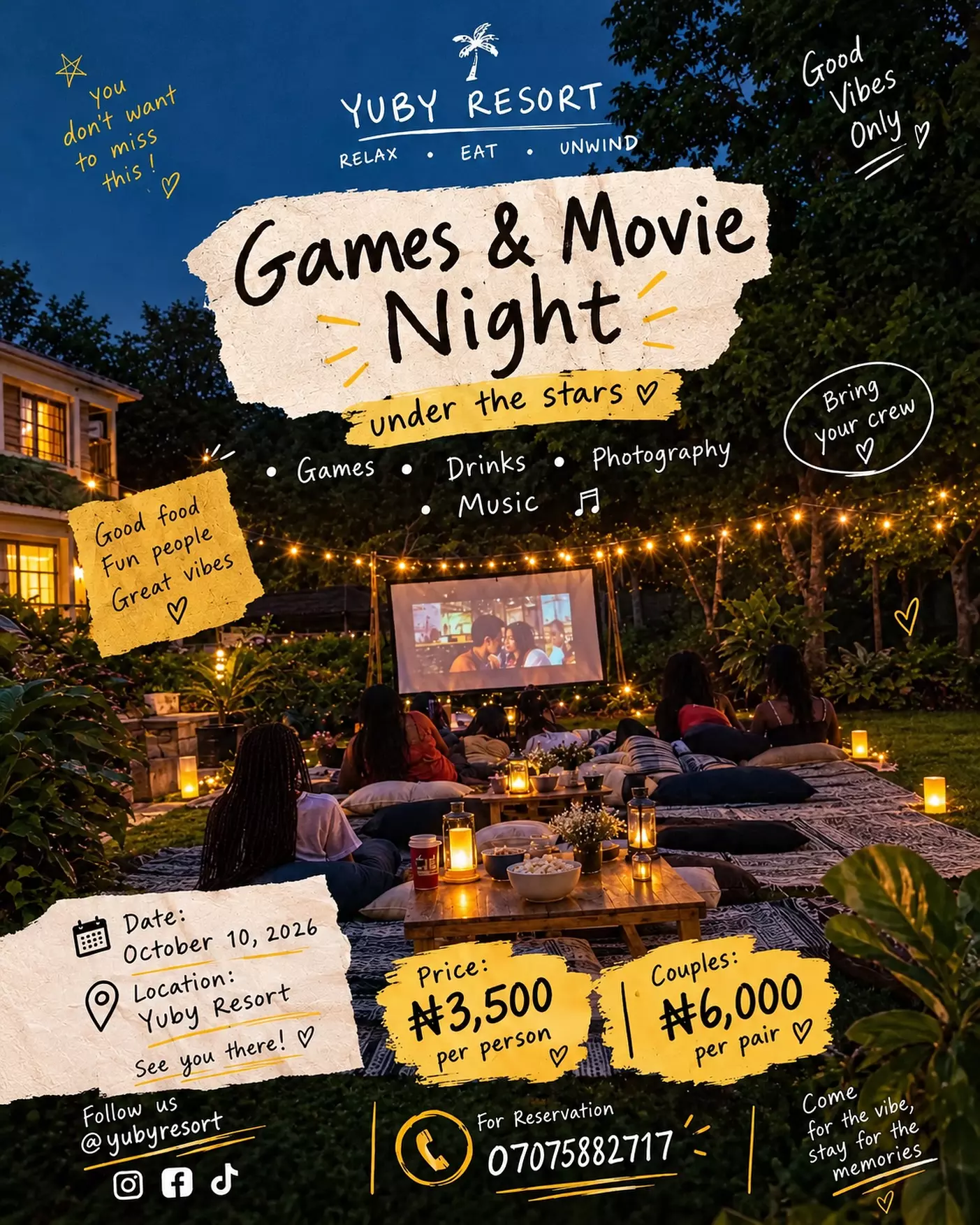 YUBY RESORT GAMES & MOVIE NIGHT — HOSTED BY YUBY RESORT